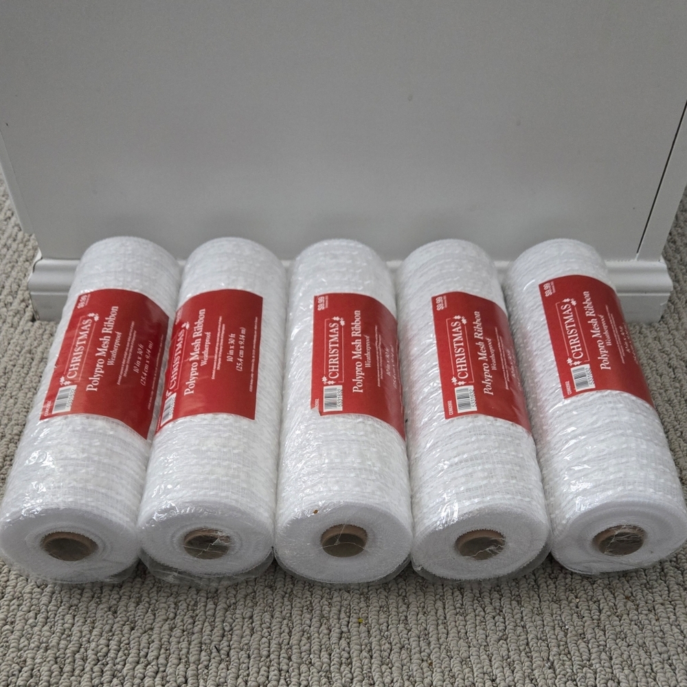 POLYPRO MESH RIBBON - SET OF 4) WHITE W/DECORATIVE DESIGN
